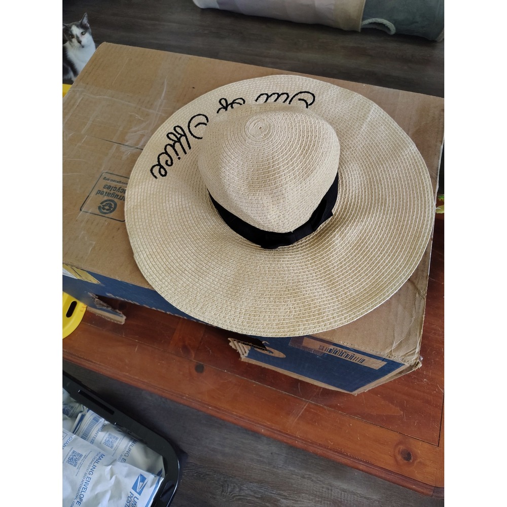 Serra Out of Office Wide Brim Straw‎ Sun Hat Tan Black Beach Floppy Vacation Hat